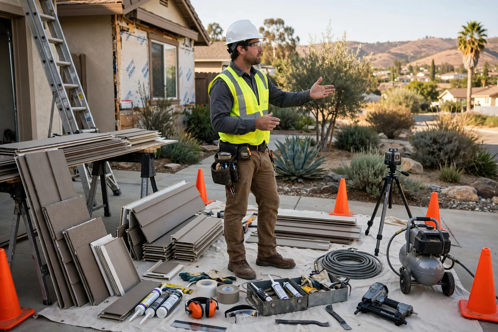 Siding Contractor equipment ready for customer walkthrough